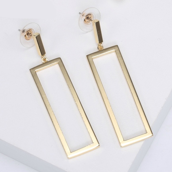 NEW Metal Frame Drop Earrings, Gold/Silver - Picture 4 of 6